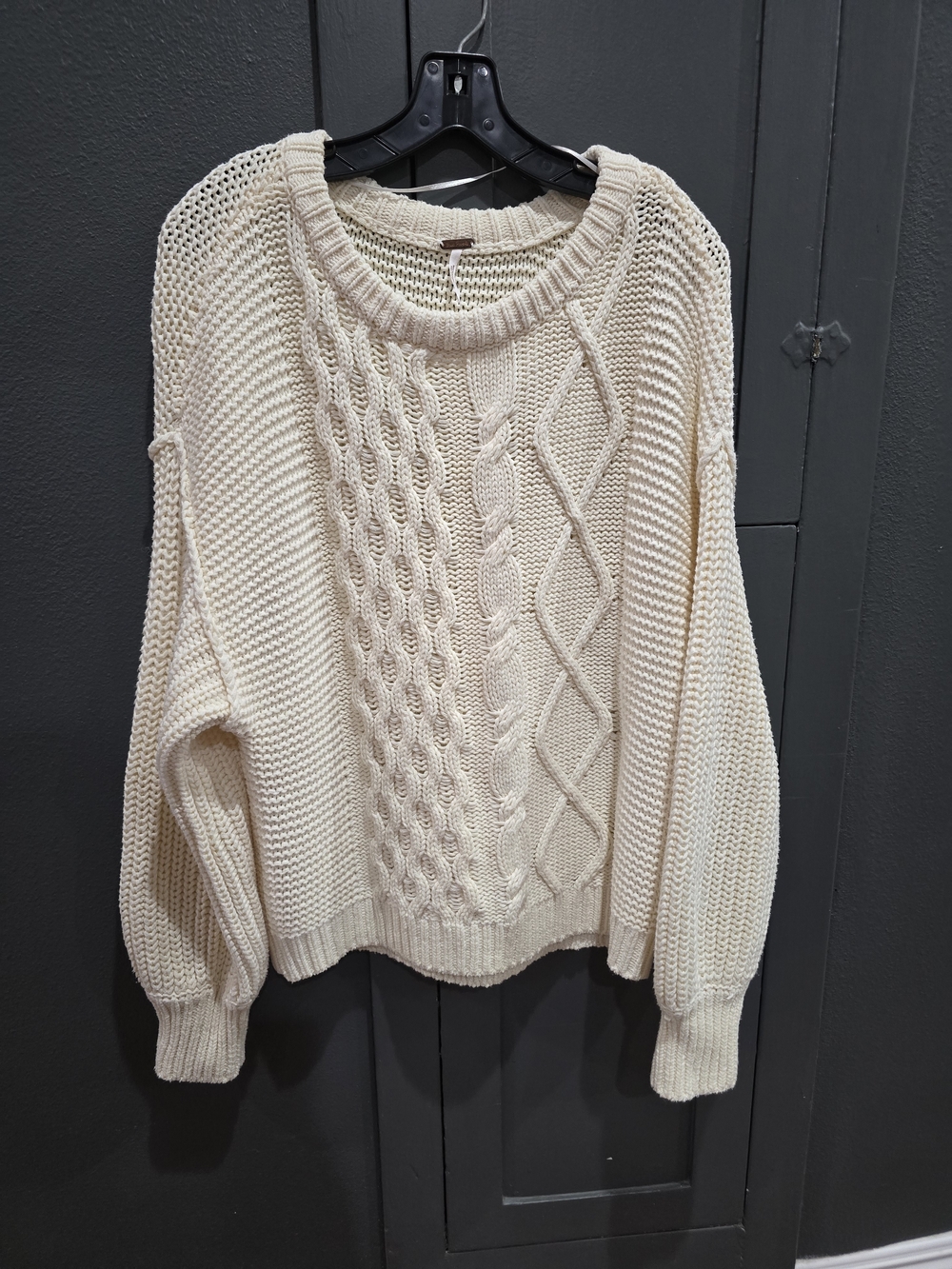 Free People Cream Cable Crewneck Sweater